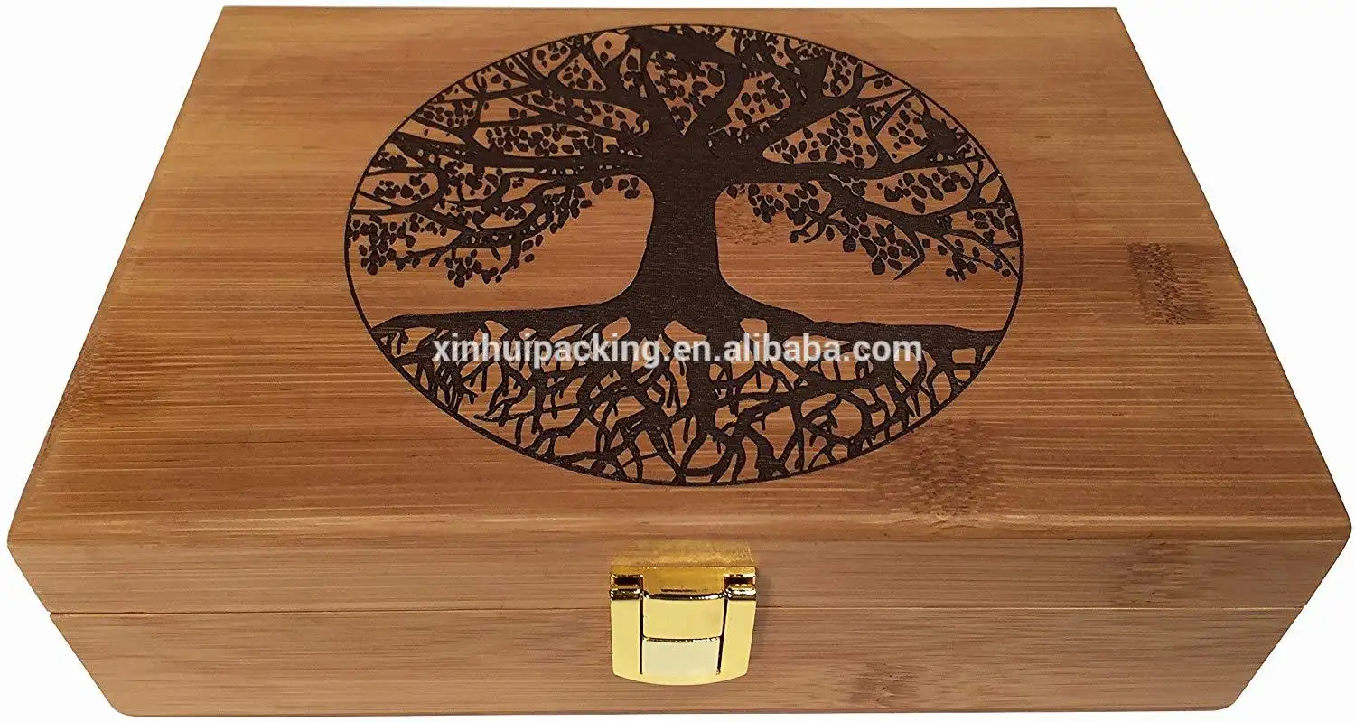 Handmade Natural Vintage Wooden Bamboo Jewelry Box With Lock