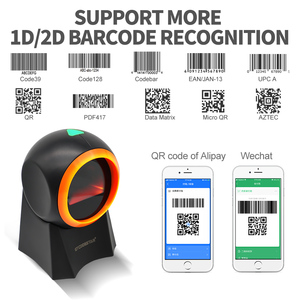 Escáner de impresora de etiquetas de código de barras, tarjeta de regalo de código automático, lector de código de barras Qr, escáner de código de barras omnidireccional, escáner de mesa
