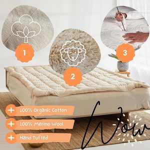 100% organik merinos yünü yastık üst yatak Topper 2 sırt ağrısı için kabartma toksik olmayan ham pamuk kapak - Product Image 2