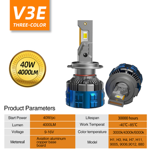 Sfida <span class=keywords><strong>V3</strong></span> 3 màu sắc 3000K 4300K 6000K Led Đèn Pha với 45 Wát, dễ dàng chuyển đổi tùy chỉnh bao bì, H4 H7 9005 HB3 Cắm và chơi bóng đèn - Product Image 4