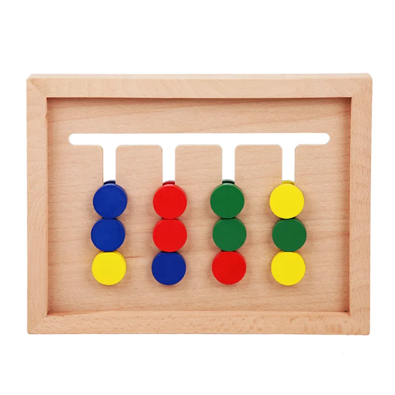 Jogo de tabuleiro de quatro cores com brinquedos educativos de madeira
