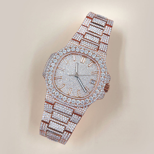 Benutzer definierte Logo wasserdichte Moissan ite Uhr Diamant Pass Diamant Tester Großhandel 18 Karat Gold vvs Moissan ite Automatik uhr mit Armband