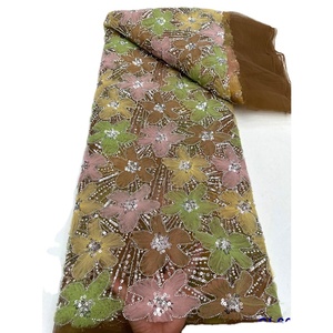 Durable Polyester <strong>Net</strong> Lace <strong>Fabric</strong> with <strong>Mesh</strong> Sequin Beading Embroidery French Wedding Bridal Customization <strong>Plain</strong> Style Accessory - Product Image 1