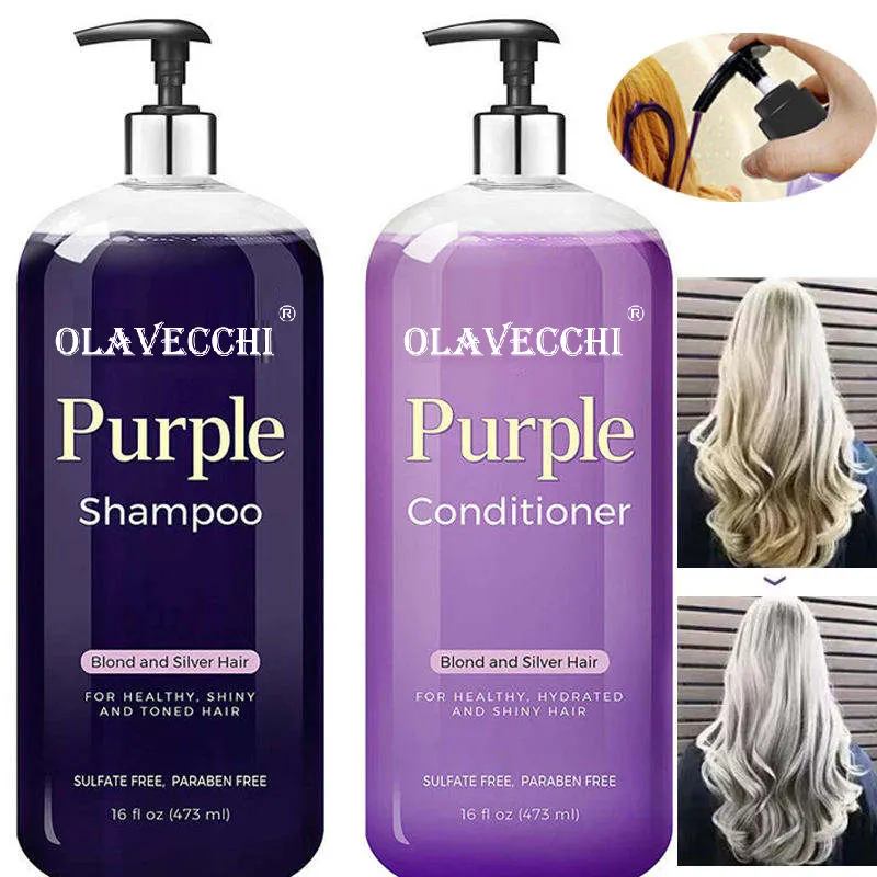 Champú y acondicionador de protección de Color púrpura sin sulfato personalizado para cabello rubio, plateado, moreno, sin amarillo, antilatón