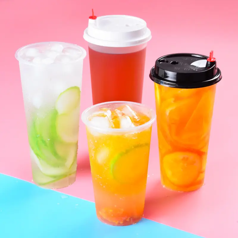 Disposable Plastic PET Bubble Tea Cups Ice Coffee smoothie cups Clear or Printed with Lids 360ml 500ml 700ml 1000ml