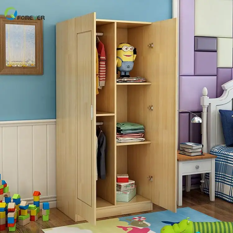 Simple Design Children's Solid Wood Modern 2 door Wardrobe Cabinet
