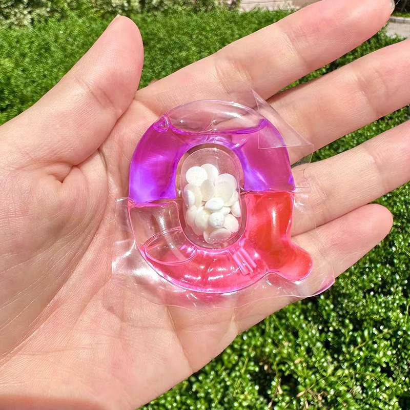 Cuentas Q de tres cavidades, morado y rosa, 11g.