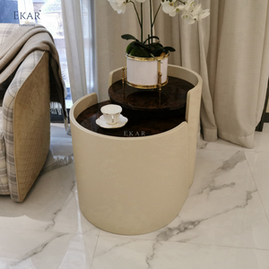 Mesa de té de lado redondo nórdico, mesas laterales de madera sólida de alta gama, juego de mesa de centro seccional para sala de estar - Product Image 2