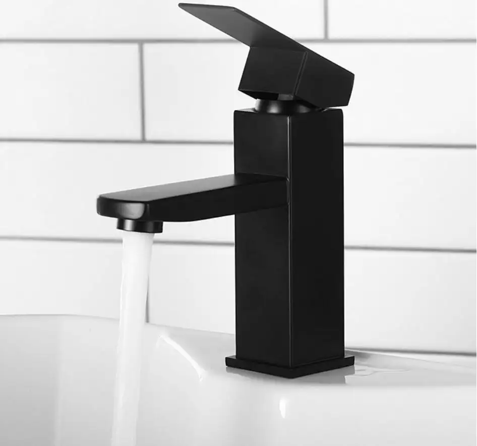 Square Style Deck Mounted SUS 304 Bathroom Sink Hot Cold Basin Faucet Mixer Tap