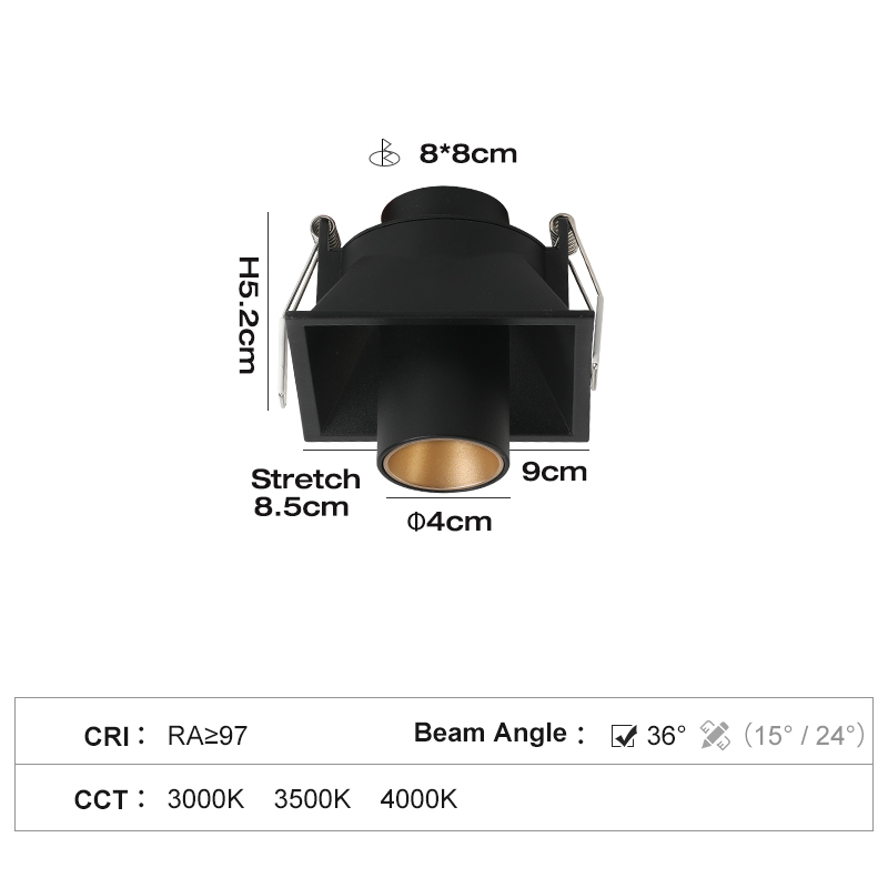 BQ52A/D90*H52mm 36° Noir