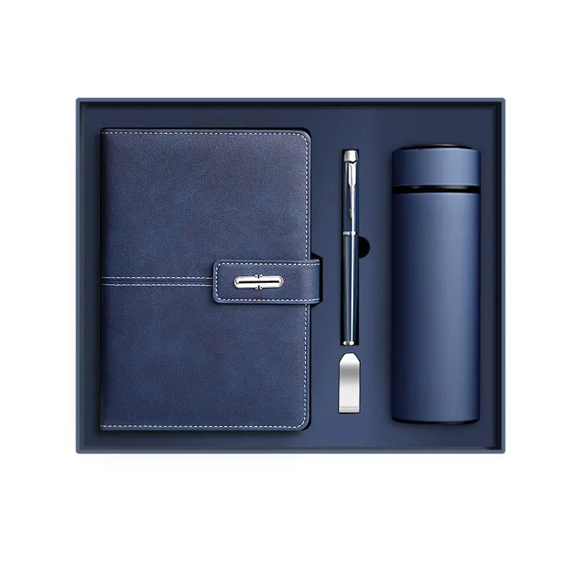 Vente en gros de coffrets cadeaux de cahiers de notes en cuir d'entreprise avec bouteille boîte cadeau de carnet de notes A5 de luxe personnalisable avec stylo et USB