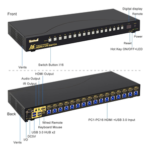 JideTech 16x1 HDMI KVMスイッチ (USB 3.0ハブ付き) 、16 in 1 Out 4K HDMIスイッチャー (4K 60Hz解像度) 、ラックマウントKVMスイッチ - Product Image 2