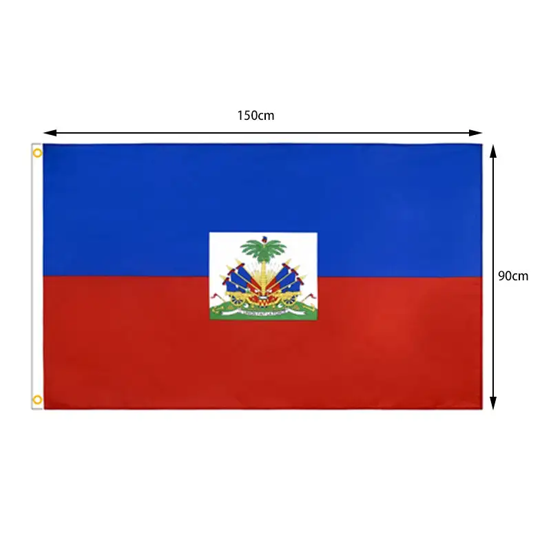 Bonne qualité rouge blanc bleu drapeau 3x5FT 100D Polyester personnalisé drapeau national haïtien pour intérieur extérieur pays drapeaux suspendus