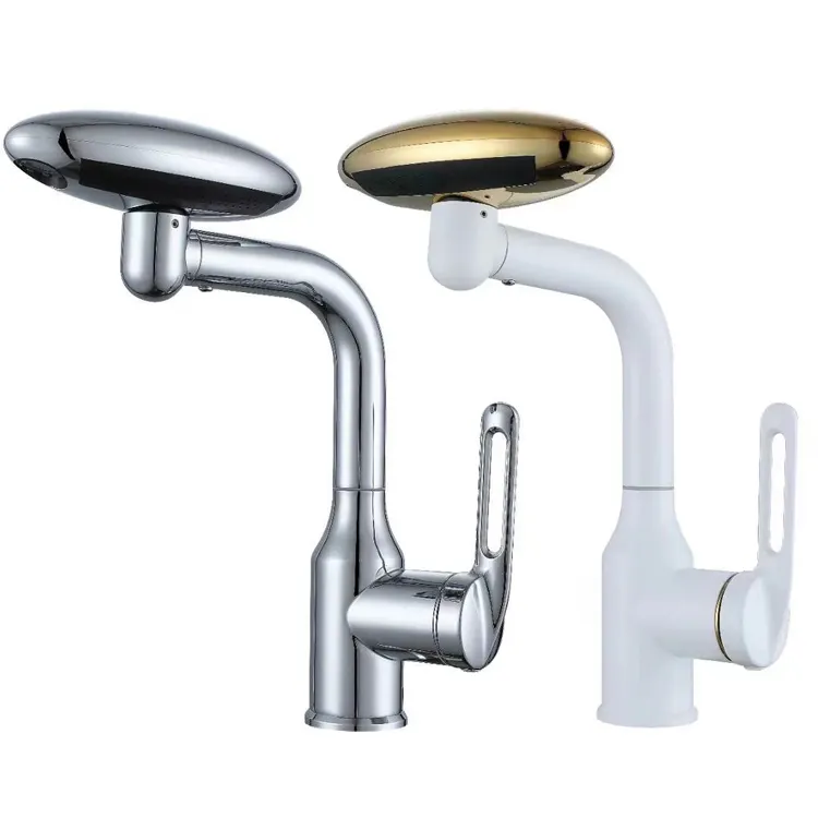 Grifos fríos y calientes para baño montados en cubierta plateada de último diseñador, grifo de cascada de modo dual, grifo mezclador Universal