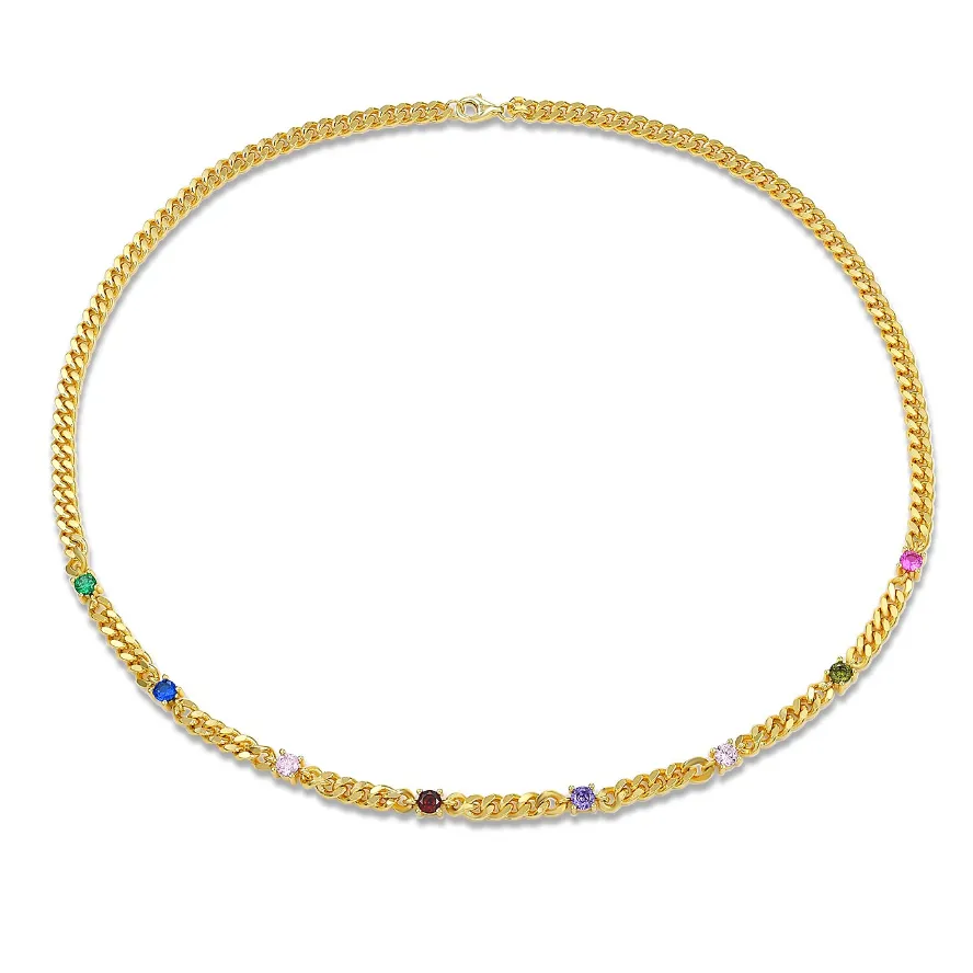 Collana a catena a maglie di alta qualità placcato oro giallo 18 carati gemme colorate s925 catene Delicate per collana in argento Sterling