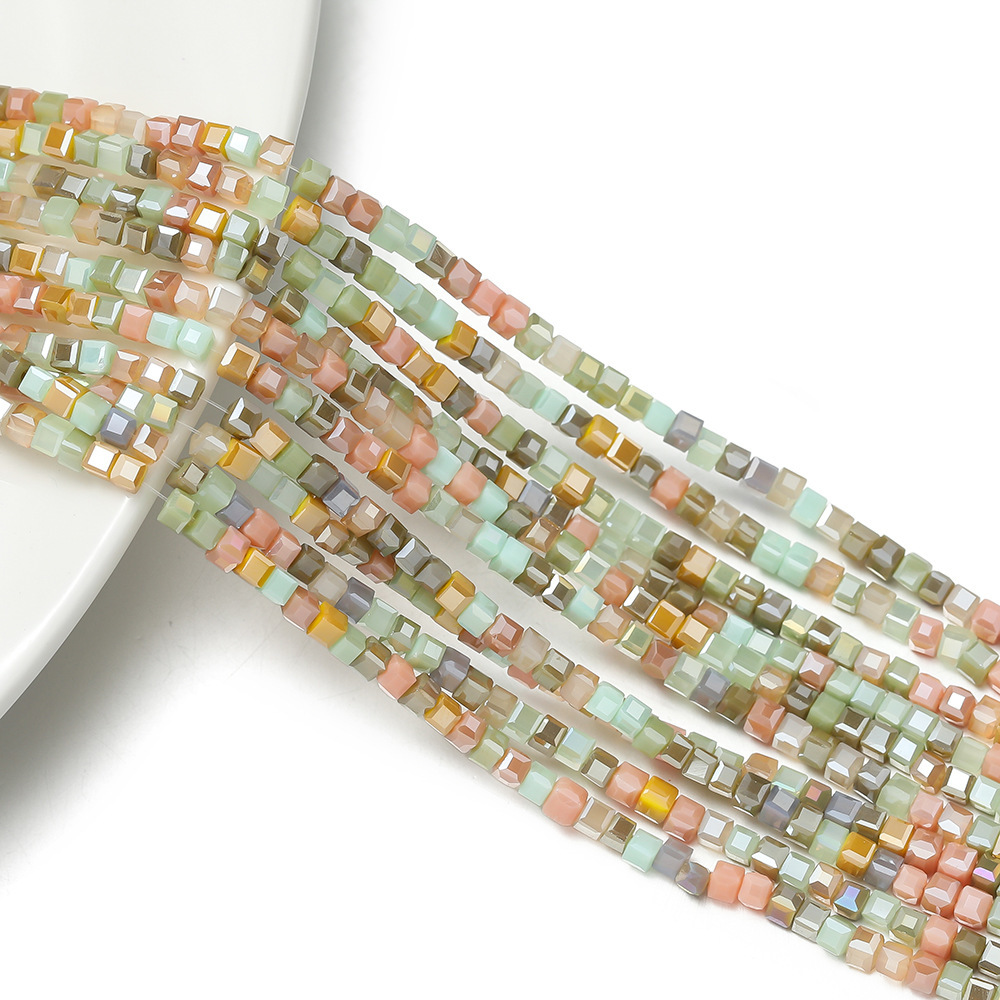 2mm Crystal Mixed Color Square Beads - Orange-Green Tones