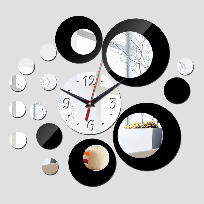 Vente en gros, nouveauté nordique, grande montre 3D sans cadre, grande maison décorative de luxe moderne pas cher, bricolage miroir acrylique numérique horloge murale