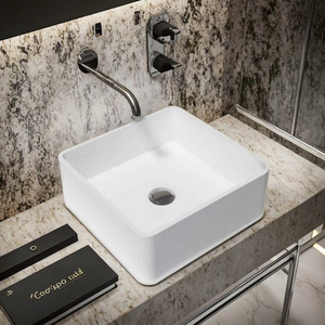 豪华现代小尺寸四角高品质实心石头水槽易装矩形人造洗手盆 - Product Image 6
