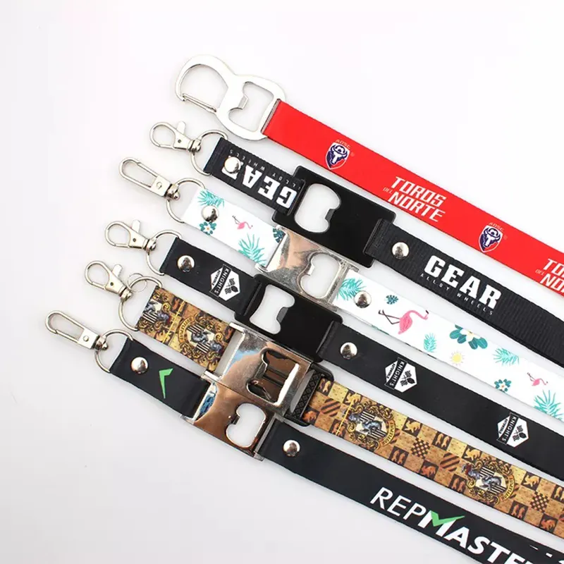 Hot Sale Custom Logo Sublimation Printed Neck Strap safety breakaway Multi-Function beer Bottle Opener Lanyard with snap hook