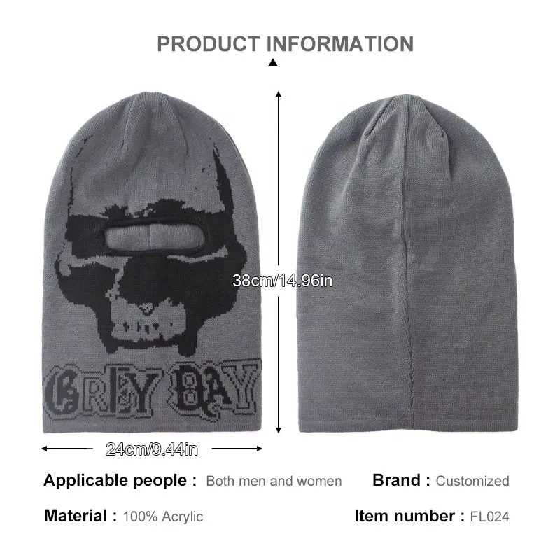 Masques de ski Jacquard à capuchon et cache-nez tricotés de créateur OEM Cagoule pour homme Masque de ski ouvert de moto personnalisable uni