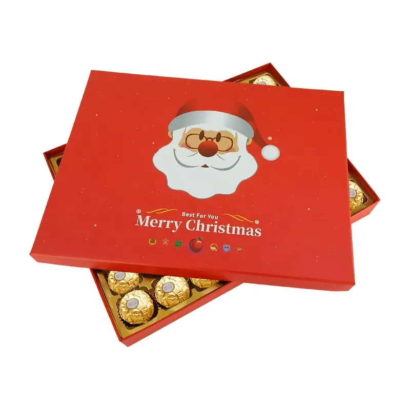 Vermelho Natal chocolate caixa de presente vazio personalizado embalagem completa com sacos hign end papelão papel doce sobremesa caixa