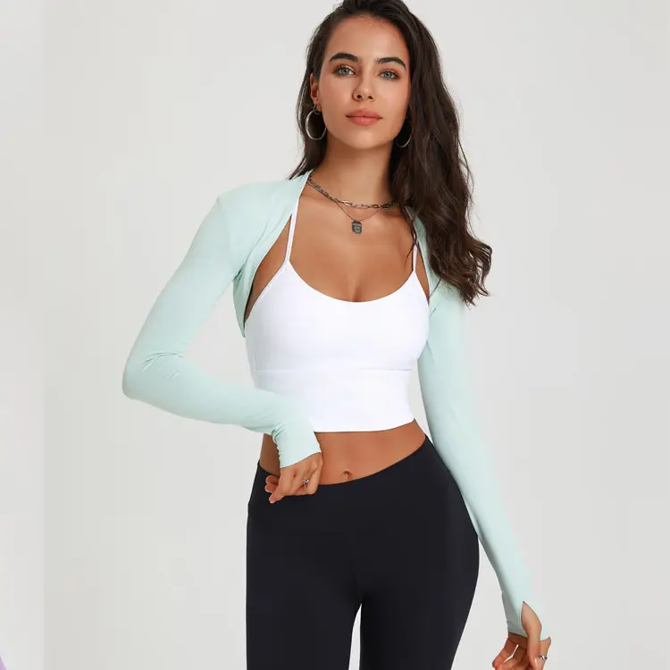 Ropa deportiva de manga larga para mujer con logotipo personalizado, camiseta de yoga corta de secado rápido suave y cómoda para gimnasio