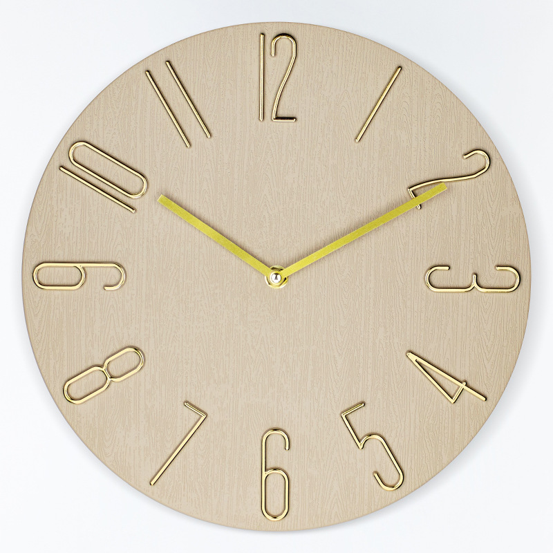 Grain de bois, lettrage doré, chronométrage automatique radiocommandé de 30 cm