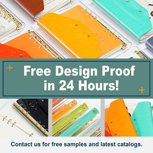 Nuovo design ECO friendly logo personalizzato journal pu leather snap button organizer PVC cover binder notebook