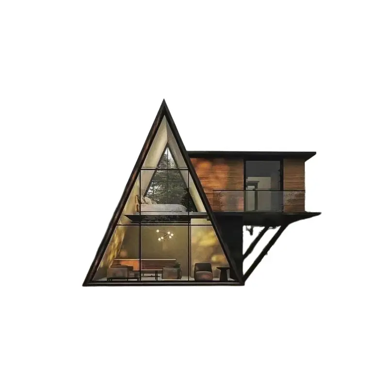 Support service personnalisé, petite maison en bois de luxe à structure en acier petite maison préfabriquée modulaire en triangle