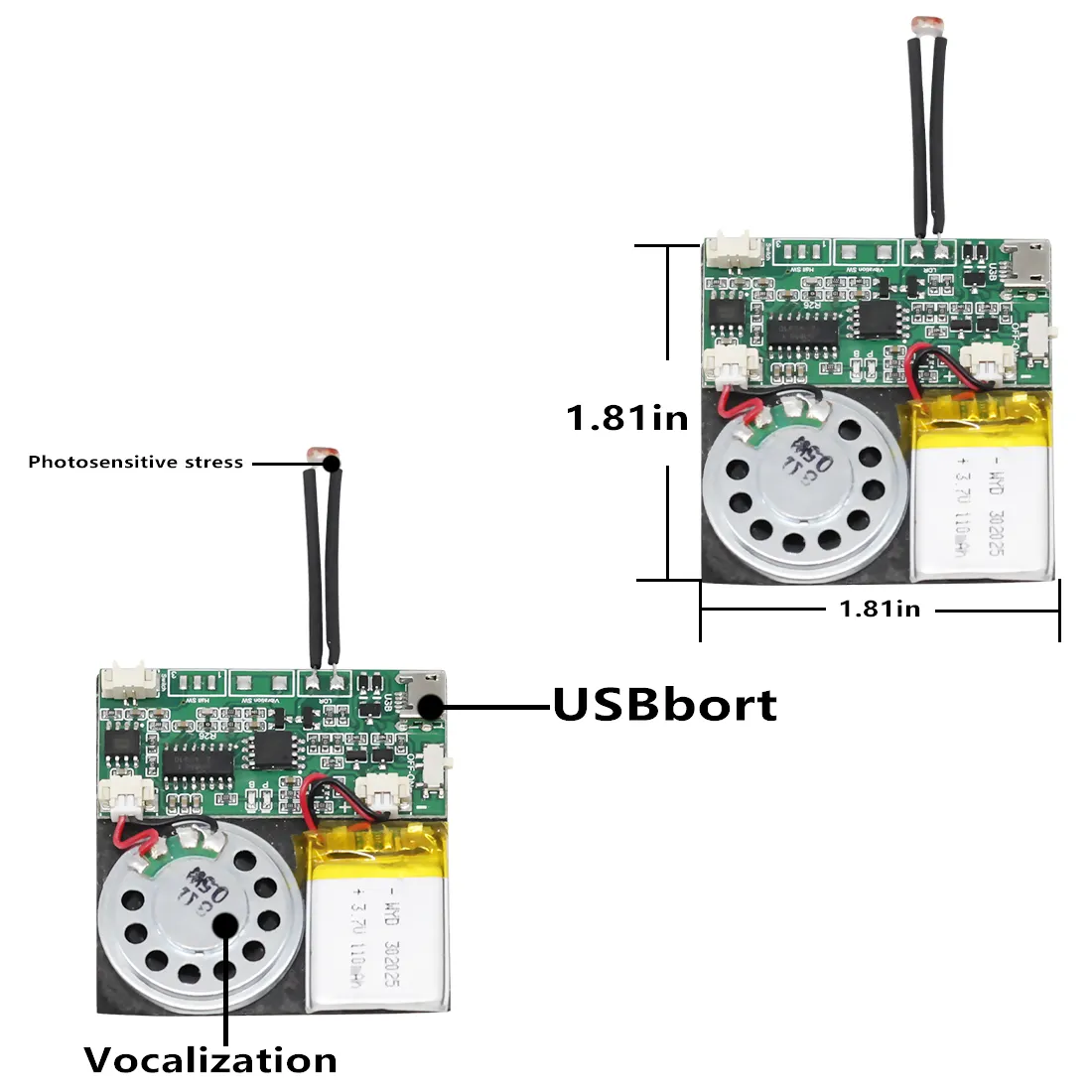 Programable 8M USB tarjeta de cumpleaños grabable música Módulo de voz Sensor de luz Chip de sonido para DIY voz Audio juguete tarjeta de felicitación