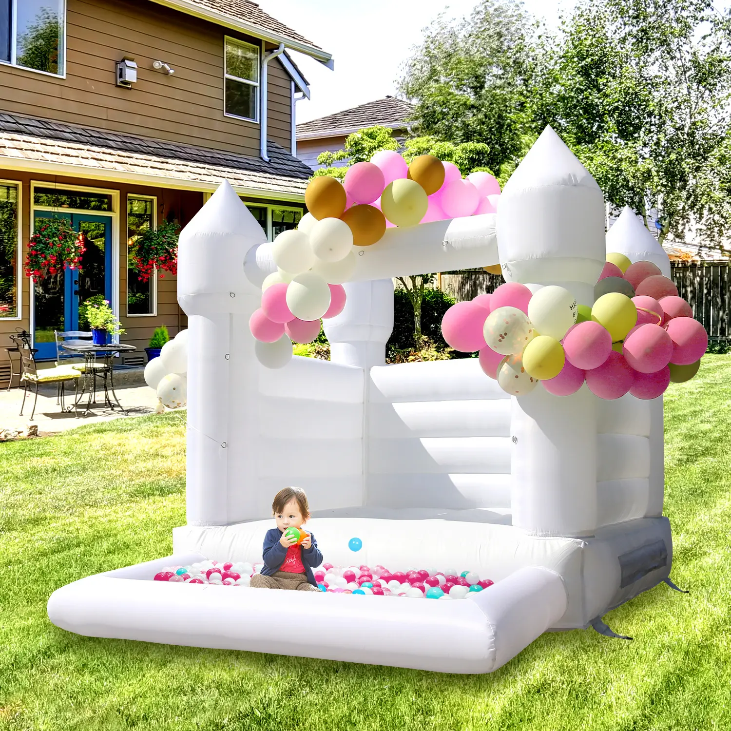 Bên thương mại cho thuê Inflatable Bouncer lâu đài Jumper nhà bị trả lại trắng lâu đài bouncy với hồ bơi