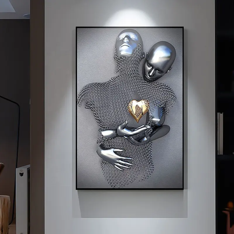 Estatua de Metal 3D abstracta moderna para sala de estar, dormitorio, sofá, pasillo, impermeable, pinturas de pared y artes OEM, Marco personalizado