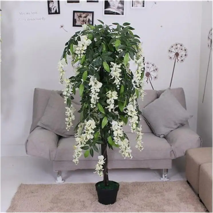 Guirlanda de flores artificiais planta artificial grande coqueiro Banyan Eco Friendly vasos de parede verde e flores artificiais