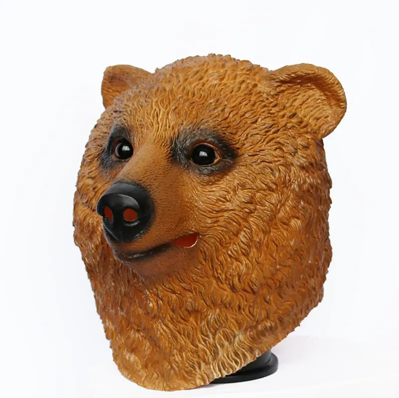 Deluxe Brown Bear Full Head Mask Funny Disguise Masque Carnival Party Mask Latex Novelty Animal Costume Cosplay Mask