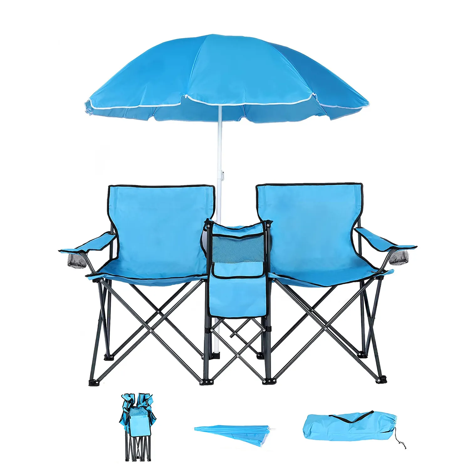 Juego de sillas dobles portátiles para acampar, con bolsa enfriadora, mesas plegables y sillas para eventos, venta al por mayor