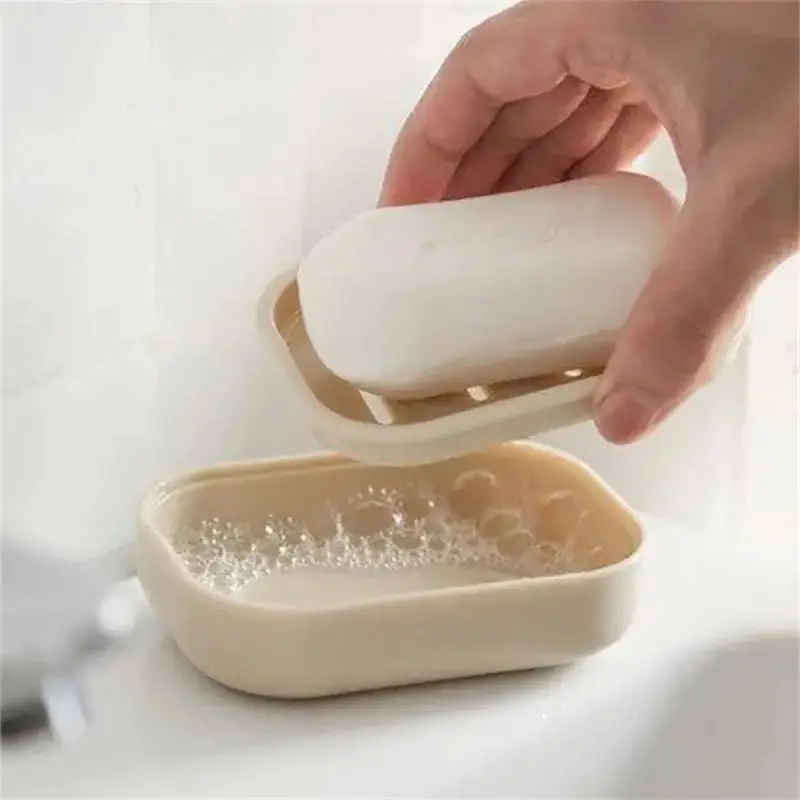 Kapak ile çift katmanlı kare sabunluk plastik drenaj sabun kutusu ev banyo seyahat basit taşınabilir yaratıcı depolama