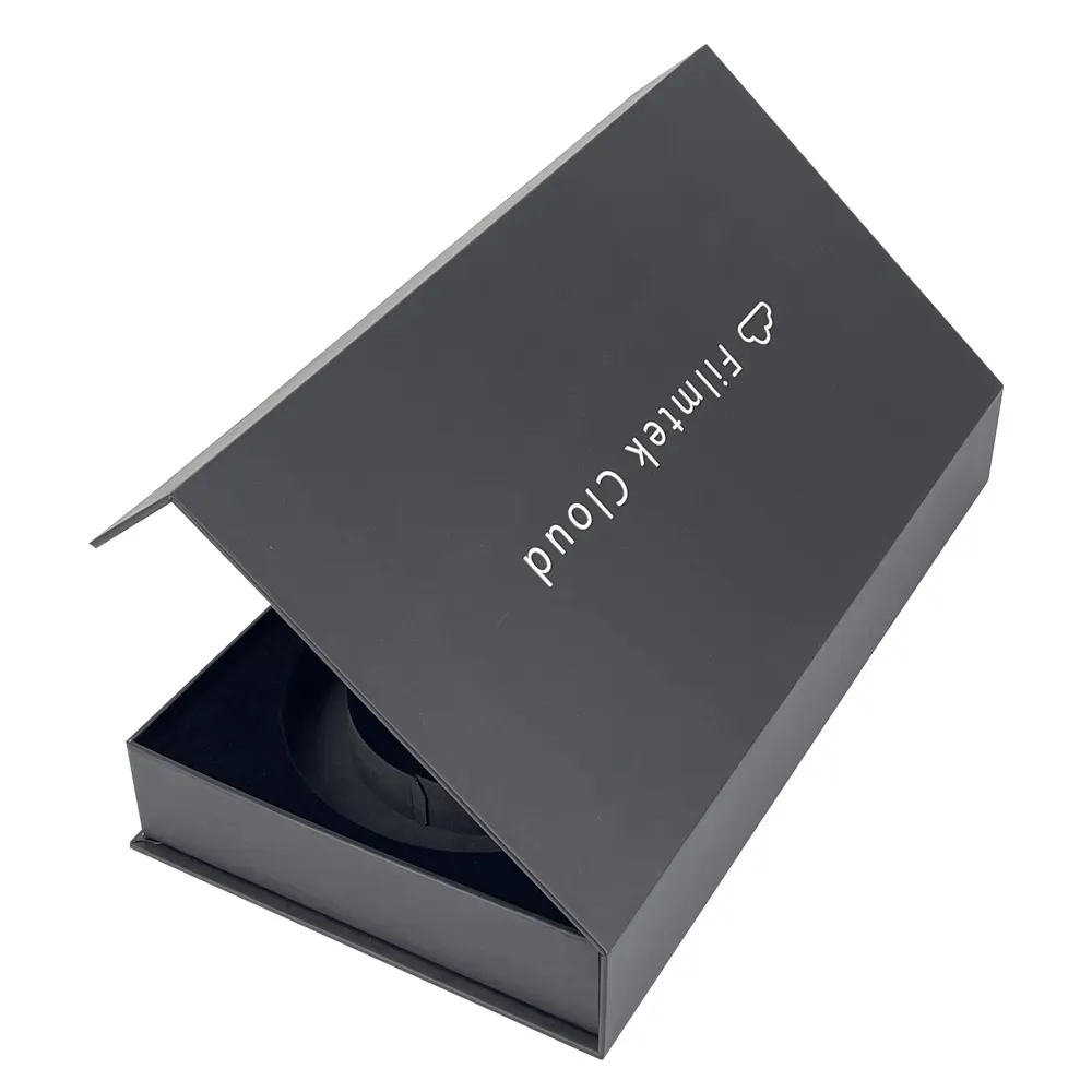 Stampa Logo personalizzato scatola regalo pieghevole in cartone rigido a forma di libro nero di lusso confezione regalo magnetica a conchiglia di carta