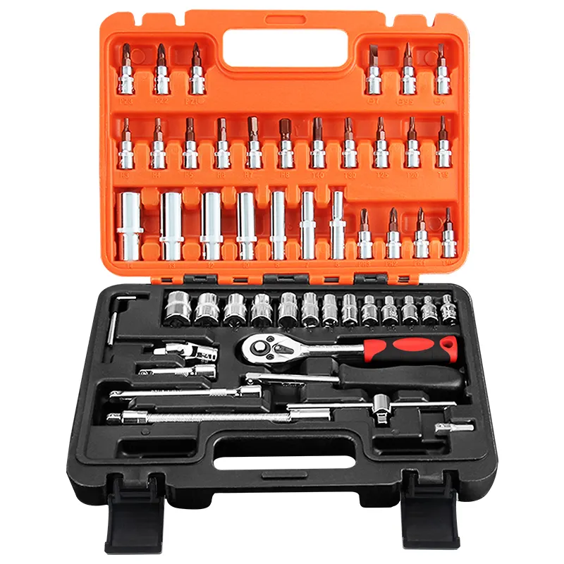 53 Uds 1/4 DR caja de herramientas de reparación de automóviles llave inglesa cromo vanadio herramientas de mano y juego de llaves de trinquete