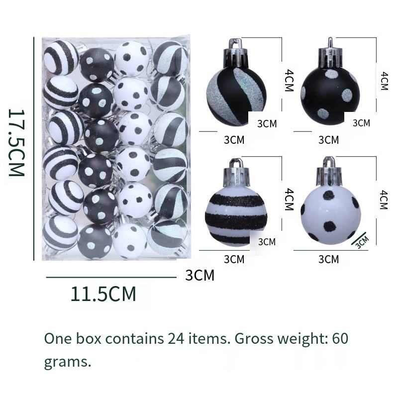 ลูกบอลคริสต์มาสทาสีสีดำ 3 ซม. ชุด 24 ชิ้น