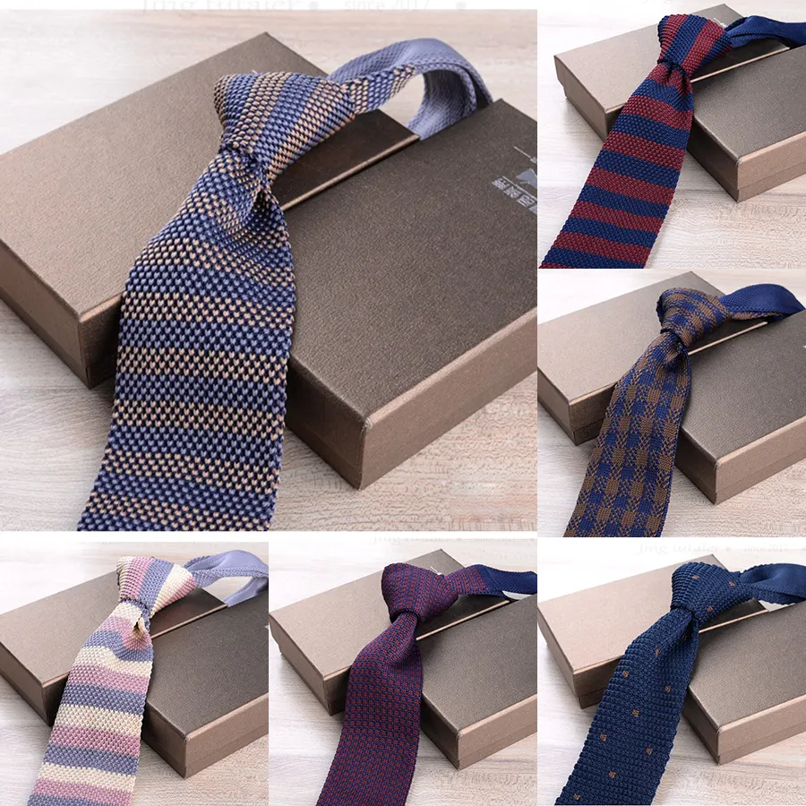 2.75inch Mens Skinny Knitted Neckties Burgundy Colorful Striped Dots Fashion Weave Ties Slim Fashion Tie without Box