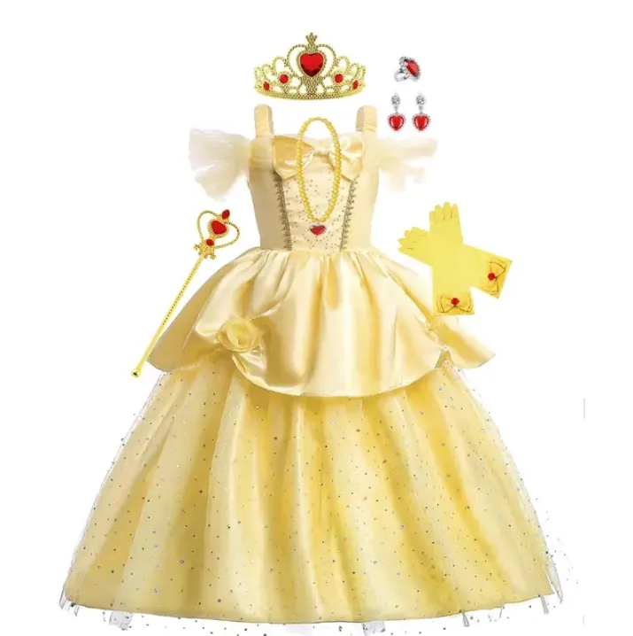 Ecowalson Girl Belle vestido de princesa niños disfraz de La Bella y La Bestia niña bebé Navidad princesa fiesta de cumpleaños vestido de lujo