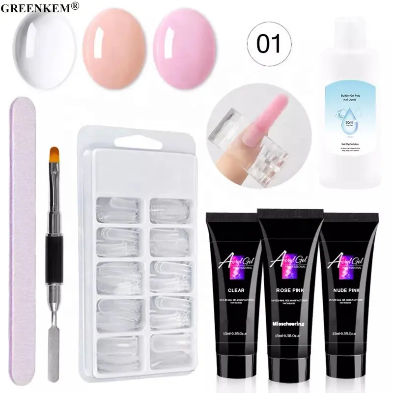 Kits de Gel UV pour Nail Art, étiquette privée, outil acrylique bon marché, dissolvant de brosse, Poly Gel OEM, pointes d'ongles et colle, Kit d'ongles en Gel