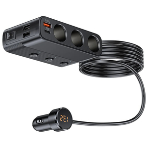 QC 3.0 USB PD Car <strong>Charger</strong> <strong>One</strong> to Three Cigarette Lighter Conversion Plug Type-C Phone Compatible 125W Output Power 5V/3A - Product Image 1