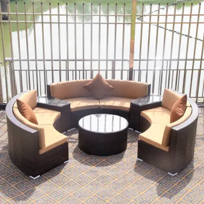 Fábrica muebles nórdicos restaurante sofá jardín Salón al aire libre ratán redondo jardín patio sofá conjunto muebles de exterior