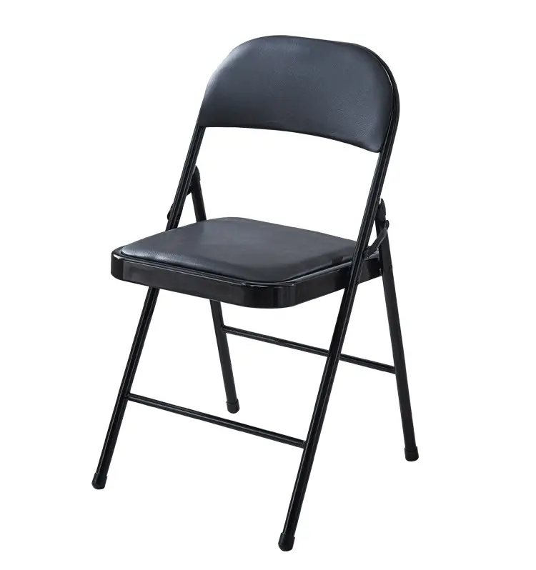 Venta al por mayor de sillas plegables de vinilo con patas de metal para eventos negros, sillas tapizadas acolchadas para banquetes de PU de Hotel de alquiler para reuniones de bodas