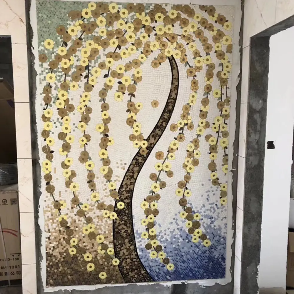Creazione di piastrelle artistiche a mosaico in vetro fatte a mano con motivo fotografico con fiore per personalizzare il mosaico murale