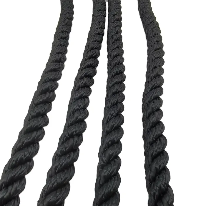 14mm 3 strand torção preto poliéster corda para uso marinho ao ar livre