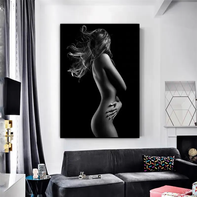 Черно-белая сексуальная Женская Живопись боди-арт на холсте