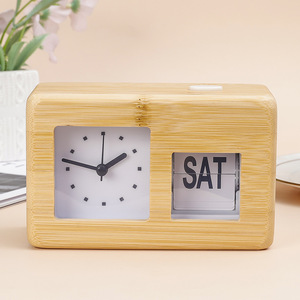 Reloj de giro de página automático con calendario de fecha Flip Desktop Square Bamboo Color Clock para oficina - Product Image 2