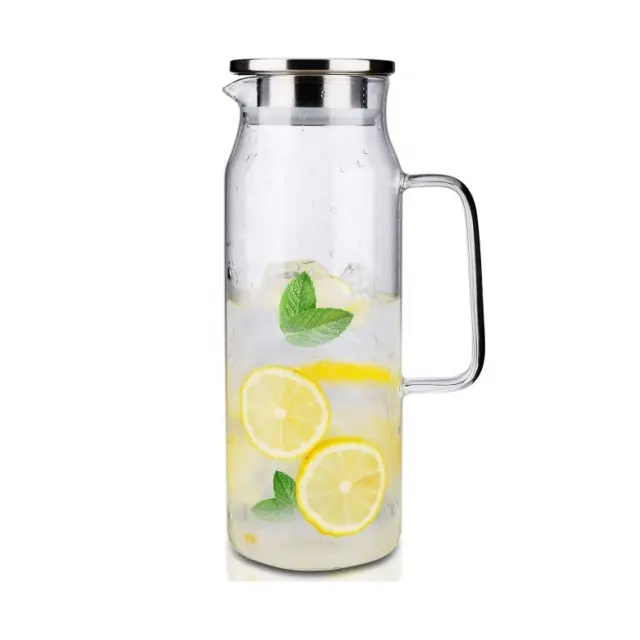 Jarra de 50 onças/1500 ml, jarra de chá gelado e suco caseiro, jarra de vidro de borosilicato resistente ao calor para água quente/fria.